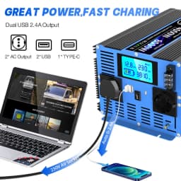 Power Inverter Pure Sine Wave DC 12V/24V To AC 230V Transforme Converter Solar Inverters With LCD Display,USB,Remote Control