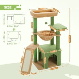 Cat Tree with Sisal Scratching Post, Large Condos, Spacious Hammock, Cute Cat Tower for Indoor, Cat Scratching Pad, Cat Toys