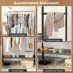 Dresses stand with 2 dresses bars, coat rack stand double with adjustable heights, freestanding metal coat stand