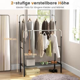 Dresses stand with 2 dresses bars, coat rack stand double with adjustable heights, freestanding metal coat stand