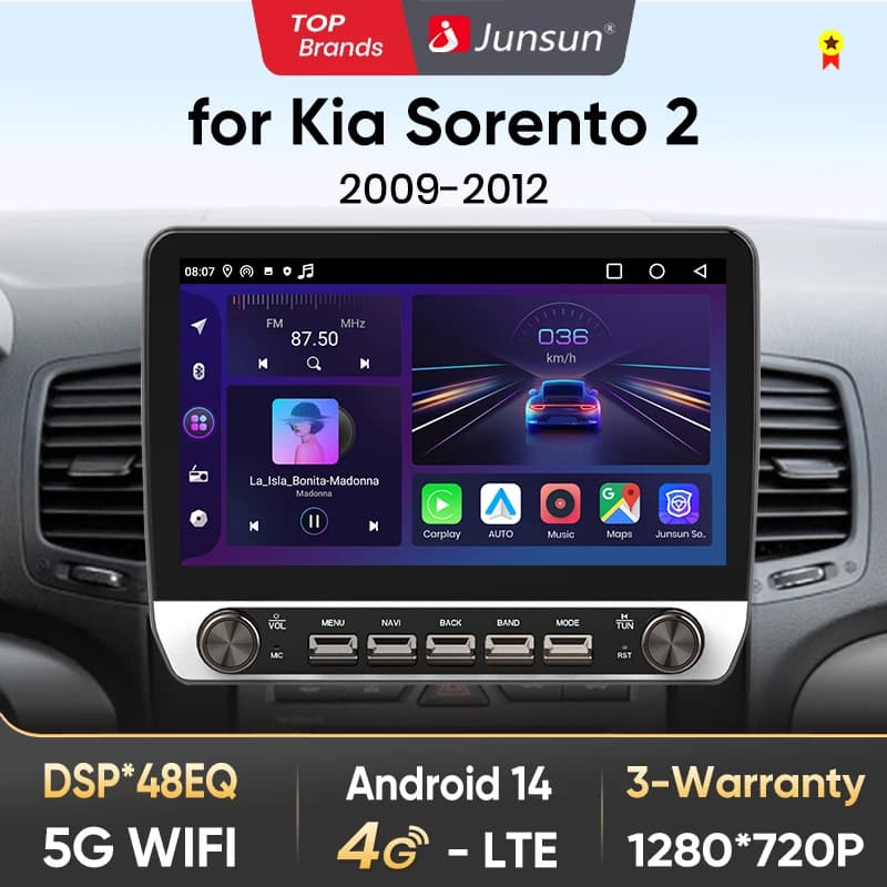 Junsun 10" Button Car Radio forKia Sorento 2 2009-2012GPS Multimedia Stereo BT FM RDS Wireless CarPlay for Apple Android Auto 4G