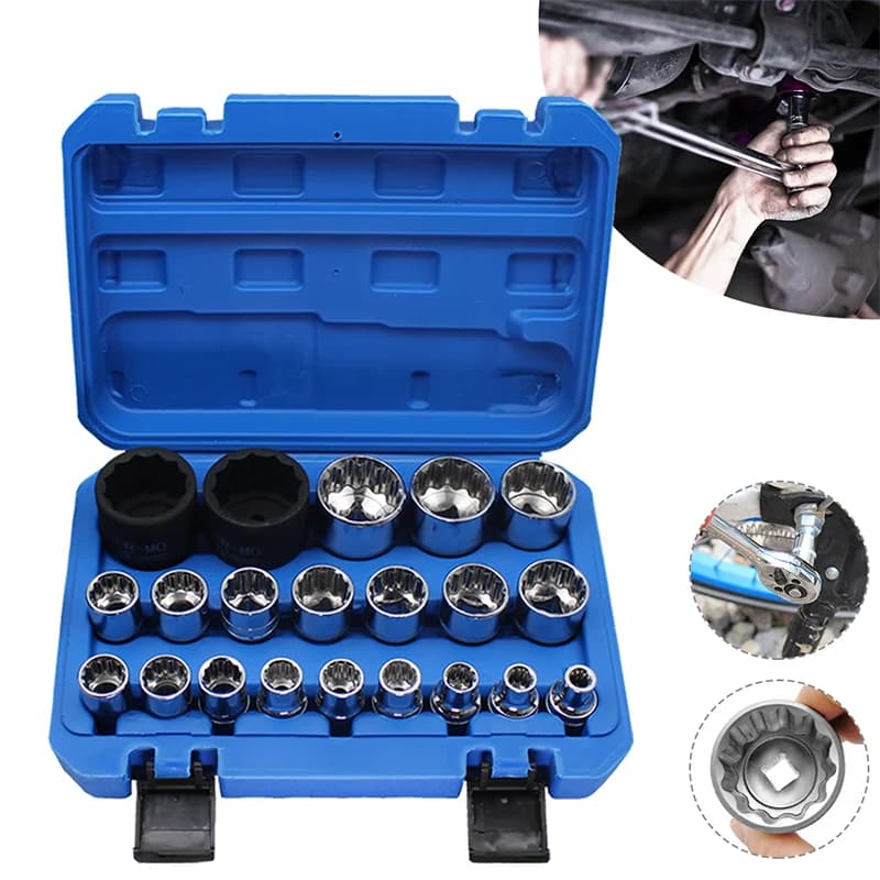 [EU STOCK] 21pc Socket Head Set Ratchet Wrench Tool Plum Socket Plum twelve angle short sleeve Portable Auto Repair Tools