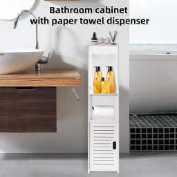 BRIEFNESS Bathroom Cabinet Waterproof Cabinet Freestanding Toilet Paper Cabinet Freestanding Storage Shelf White 80 x 18 x 20 cm
