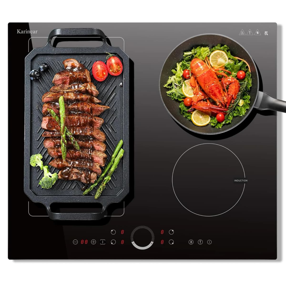 Karinear induction hob 4 zones with flex zone, 60cm built-in without plug, circle control, booster, timer, 220V-240V, 7200W