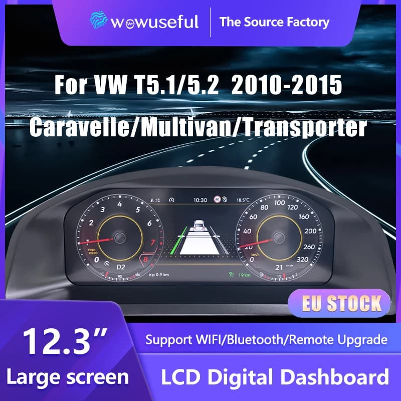 Wowuseful 12.3 Lcd Digital Dashboard Cluster For VW T5.1 T5.2 Caravelle Multivan Transporter 2010-2015 Instrument Paneel Cockpit