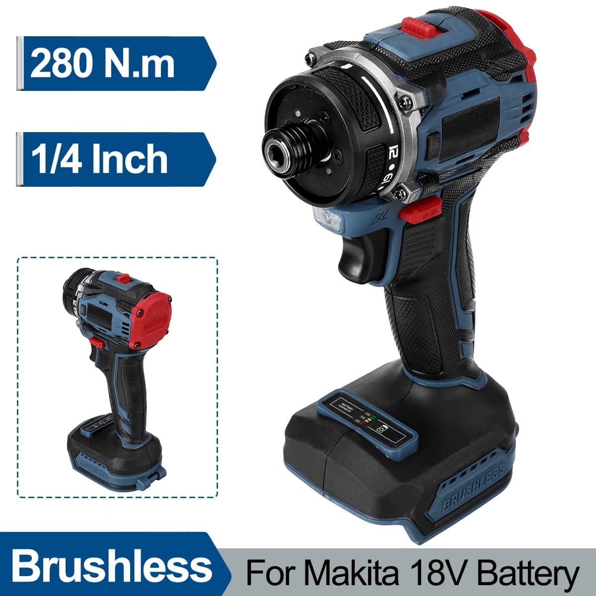 1/4inch 4000rpm Brushless Electric Screwdriver 21+1 Gear Two Speed Cordless Electric Drill Tool For 18v Battery