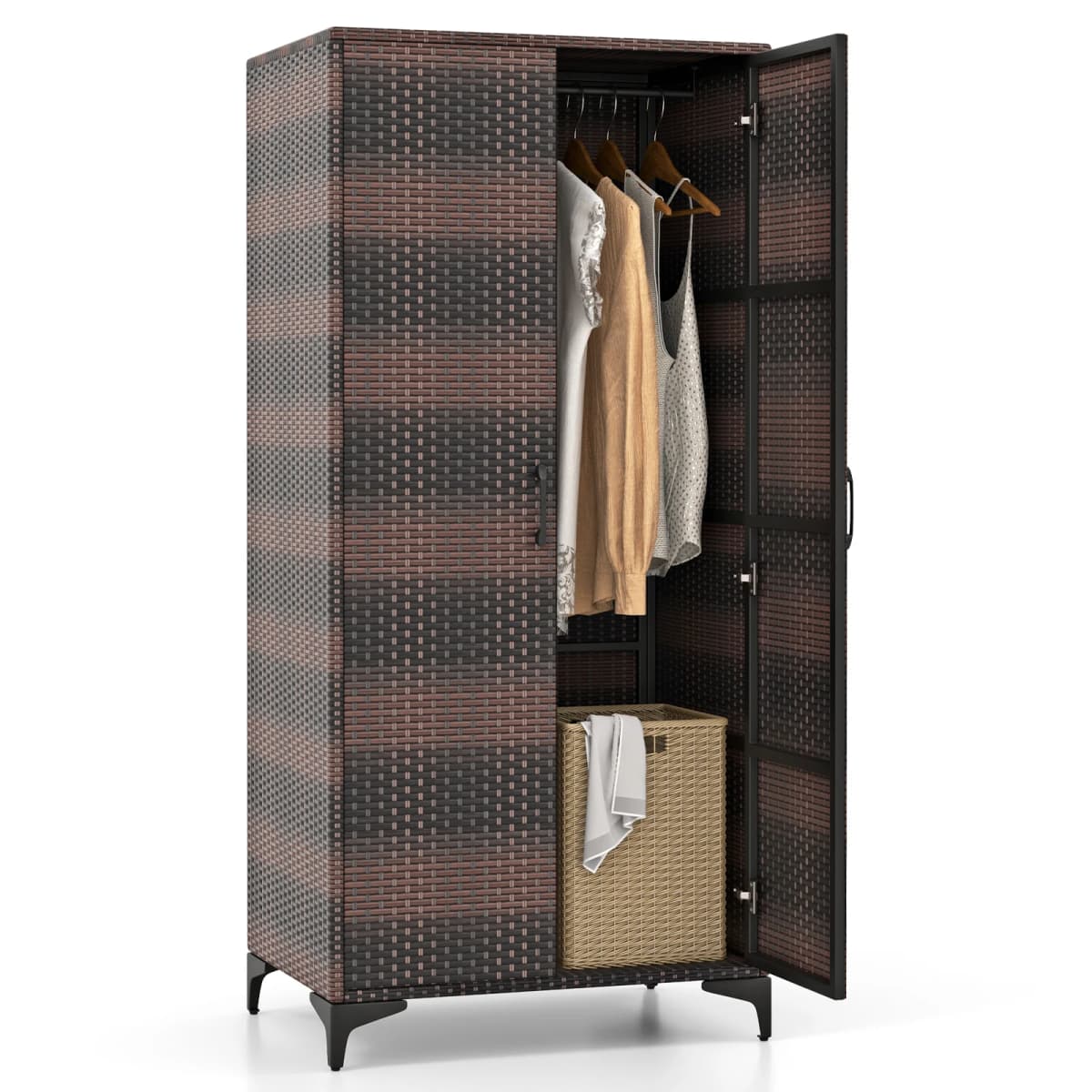 Garden wardrobe rattan storage s wardrobe outdoor with STEM Bar & 2 doors weatherproof terrace wardrobe rattan wardrobe