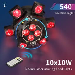 2-8pcs 10X10W RGB 6 Head Moving Head Beam Light RGB Laser Strobe Light DMX Stage Light RGB Beam Light Rotating Disco Party Bar