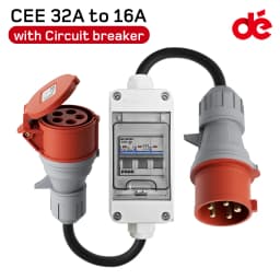 CEE Adapter 32A to 16A with Circuit breaker 3 Phase 400V 5-pole High Current Adapter with IP44 Protection Class