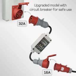 CEE Adapter 32A to 16A with Circuit breaker 3 Phase 400V 5-pole High Current Adapter with IP44 Protection Class