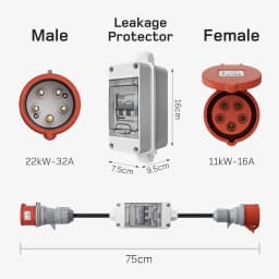 CEE Adapter 32A to 16A with Circuit breaker 3 Phase 400V 5-pole High Current Adapter with IP44 Protection Class