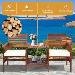 Acacia wood garden relaxation 3-piece set with chairs 2 seats for decking, patio, lounge and balcony