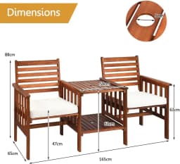 Acacia wood garden relaxation 3-piece set with chairs 2 seats for decking, patio, lounge and balcony