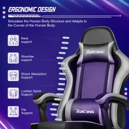 AUTHMIC Ergonomic Gaming Chair with 170° Reclining Backrest, Foldable Footrest, Soft Armrests, Supports150kg,Breathable Material