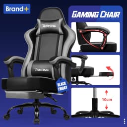 AUTHMIC Ergonomic Gaming Chair with 170° Reclining Backrest, Foldable Footrest, Soft Armrests, Supports150kg,Breathable Material