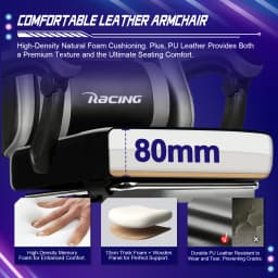 AUTHMIC Ergonomic Gaming Chair with 170° Reclining Backrest, Foldable Footrest, Soft Armrests, Supports150kg,Breathable Material