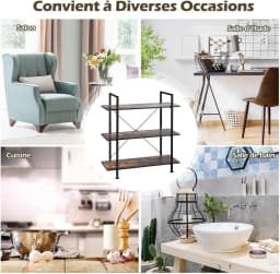 3 Tier Industrial Style Storage Shelf with Metal Frame, Multi-Purpose Bookcase with Legs