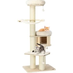 Wooden cat tree 174 cm with plush mat with scratching post, hammock, private flat with cat bed, high perch for lounging