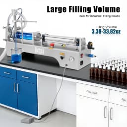 100-1000ml Horizontal Pneumatic Liquid Filling Machine, 40 Bottles/min Single Head Liquid Bottling Filler with Foot Switch and Barometer
