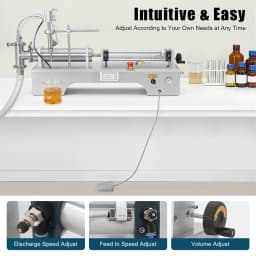 100-1000ml Horizontal Pneumatic Liquid Filling Machine, 40 Bottles/min Single Head Liquid Bottling Filler with Foot Switch and Barometer