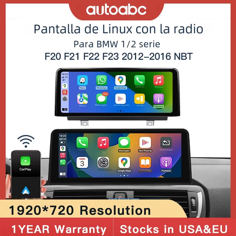 AUTOABC 10.25' Wireless CarPlay Android Auto Car Multimedia Radio Linux Player For BMW 1 2 Series NBT system F20/F21/F22 2