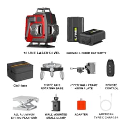 16Lines 4D Laser Level Green Line SelfLeveling 360 Horizontal And Vertical Remote Control Green Beam Laser Levels 2PCS Battery
