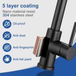 Black Kitchen Tap with Extendable High-Pressure Shower, 360° Swivel, Two Water Jet Modes, Stainless Steel Mixer