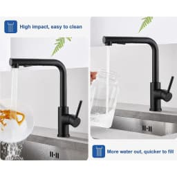 Black Kitchen Tap with Extendable High-Pressure Shower, 360° Swivel, Two Water Jet Modes, Stainless Steel Mixer