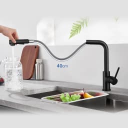 Black Kitchen Tap with Extendable High-Pressure Shower, 360° Swivel, Two Water Jet Modes, Stainless Steel Mixer