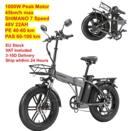 SINOHON A20 Folding Electric Bicycle 1000W Cargo Electric Bicycle, 48V 22Ah Removable Battery Commuter Electric Bike, 28MPH, 20"x4.0 Fat Tire E-bike, SHIMANO 7-Speed, IP65 Electric bicycle with Front Basket, Alloy Aluminum Electric Bike with Rear Rack