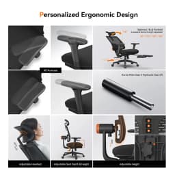 NEWTRAL MagicH-BP Ergonomic Chair with Footrest, Auto-Following Backrest, Adaptive Lower Back Support, Tailored Ergonomic Chair