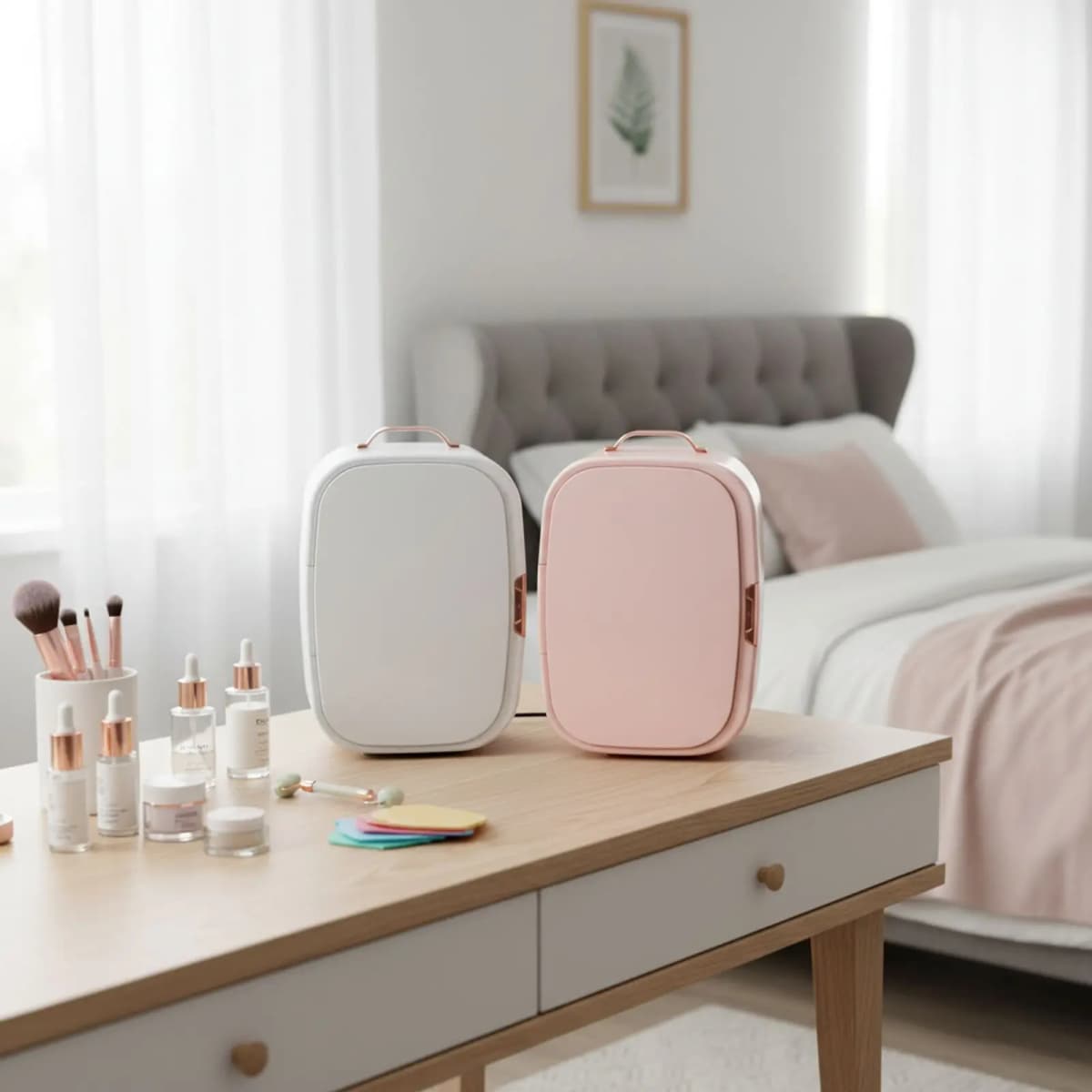 12L Beauty Fridge for Makeup Storage Mini Cosmetics Cooler and Warmer with 4-60β Constant Temperature Compact Skincare Fridge for Bedroom and Dorm Low Noise Less Than 20dB EU Plug White and Pink Available