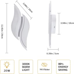 Modern White Wall Lamp 20W,LED Interior Wall Light,Warm Light 3000K Acrylic Aluminium Wall Lamp for Bedroom, Study in Hallway Livingroom