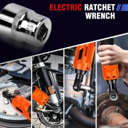 Electric Cordless Right Ratchet 3/8'' 90°Angle Wrench 200N.m Torque Impact with LED Work Light+7pcs Sockets Tool Kit,2xBattery