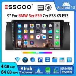 ESSGOO 4+64G Carplay Android Auto Car Radio For BMW 5Series E39 X5 E53 Android 13 9inch GPS NAV RDS BT WiFi With USB Dual Type-C