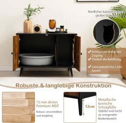 Cat cabinet litter box, cat house with double doors & entrance, cat cave litter box cabinet, cat furniture side table