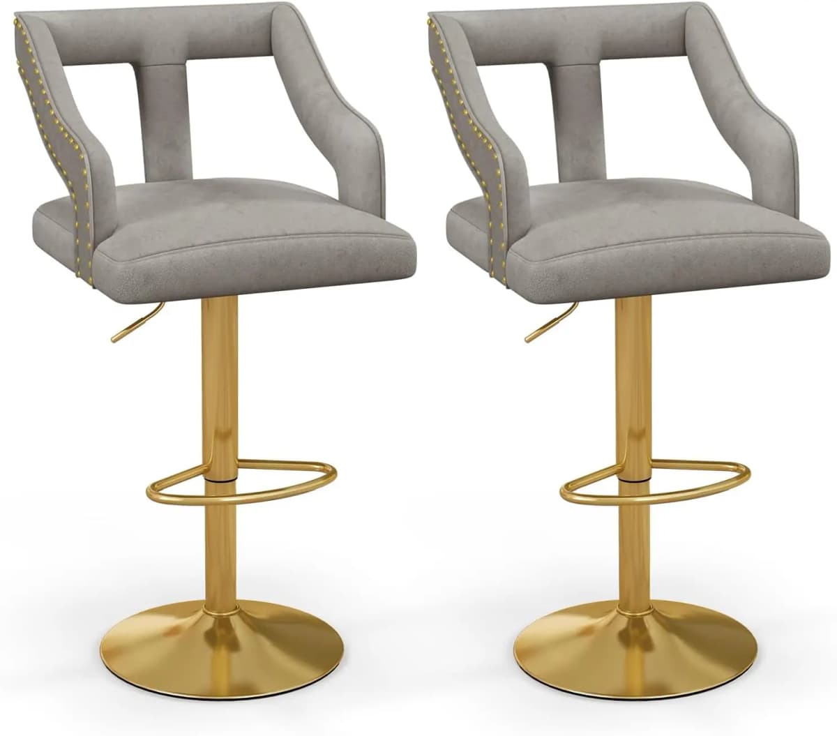 Set of 2 Bar Stools, Rotating Bar Chairs 63-85 Height Adjustable, Velvet Kitchen Stools with Footrest & Backrest