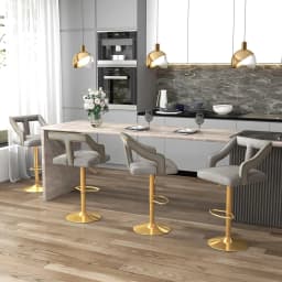 Set of 2 Bar Stools, Rotating Bar Chairs 63-85 Height Adjustable, Velvet Kitchen Stools with Footrest & Backrest
