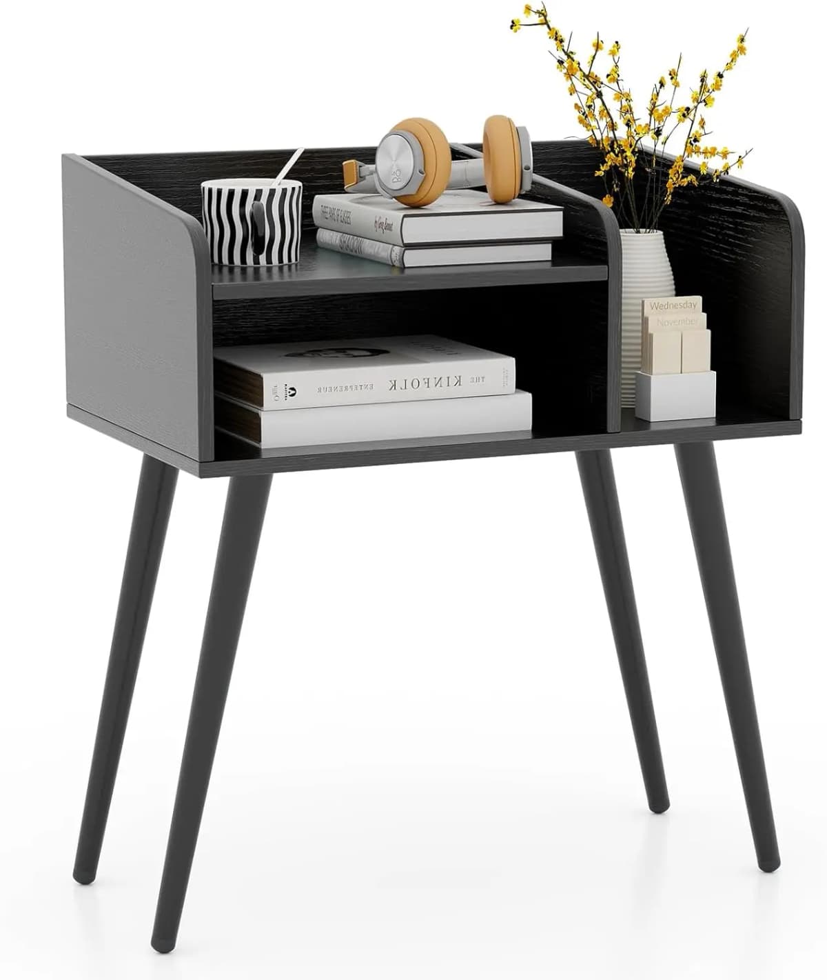Bedside Table with Open Compartment, Sofa Table with Metal Support Legs, Bedside Table for Bedroom, Living Room