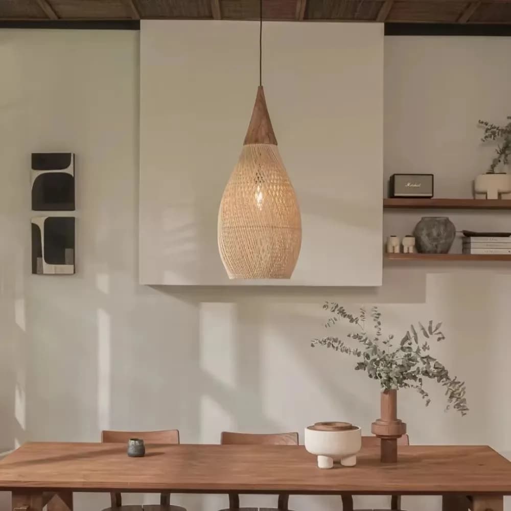Vintage Handmade Rattan Pendant Light Japanese Style Chandelier for Kitchen Island/Loft/Dining Room No Bulb Included