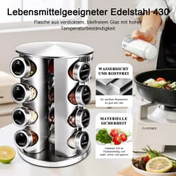 Rotating Spice Rack 360° - 4-Tier Organizer with 16 Spice Jars (100ml) & German Labels - Kitchen Storage Shelf