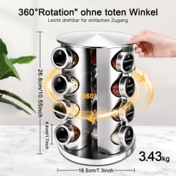 Rotating Spice Rack 360° - 4-Tier Organizer with 16 Spice Jars (100ml) & German Labels - Kitchen Storage Shelf