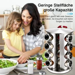 Rotating Spice Rack 360° - 4-Tier Organizer with 16 Spice Jars (100ml) & German Labels - Kitchen Storage Shelf