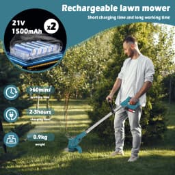 X-COTEC cordless strimmer, 21 V, 2 x 1.5A batteries, retractable handle, 0.9 kg, for mowing lawns, gardens and removing weeds