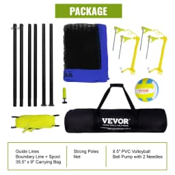 SucceBuy Outdoor Volleyball Net System Adjustable Height Steel Poles with PVC Volleyball Pump Carrying Bag for Beach Lawn