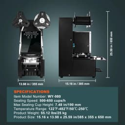 SucceBuy Fully Automatic Cup Sealing Machine 500-650 Cups/H Cup Sealer Machine fit 190mm Tall & 90/95mm Cup for Milk Boba Tea