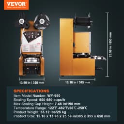 SucceBuy Fully Automatic Cup Sealing Machine 500-650 Cups/H Cup Sealer Machine fit 190mm Tall & 90/95mm Cup for Milk Boba Tea