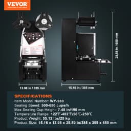 SucceBuy Fully Automatic Cup Sealing Machine 500-650 Cups/H Cup Sealer Machine fit 190mm Tall & 90/95mm Cup for Milk Boba Tea