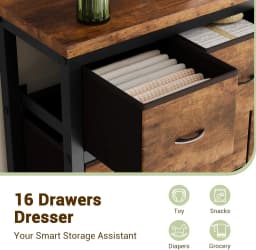 Dresser for Bedroom with 16 Drawer, Dressers & Chests of Drawers, Tall Dresser for Bedroom, Dresser Organizer with Fabric Bins