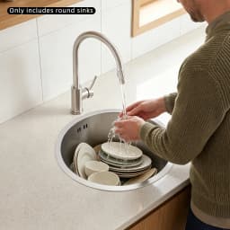 41cm Round Kitchen Sink 304 Stainless Steel, 19cm Deep Undermount Single Bowl Sink with Drain Pipe for RV Bar Cafe Home